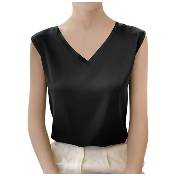 Womens Blouses Ladies V Neck Wide Strap Ice Silk Camisole Loose Fit Basic Top Summer Sleeveless Shirt. For Layering Or Wearing Alone For A 12 V Necks Women Top Women Chiffon Cardigan with Woman