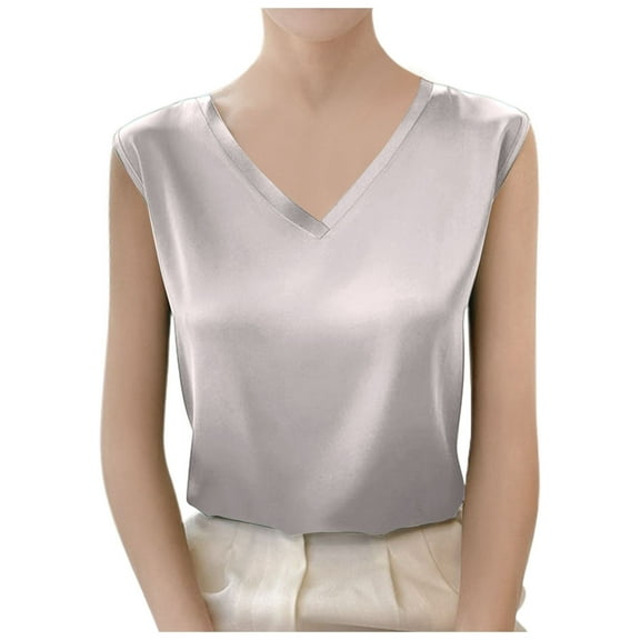 Womens Blouses Ladies V Neck Wide Strap Ice Silk Camisole Loose Fit Basic Top Summer Sleeveless Shirt. For Layering Or Wearing Alone For A 12 V Necks Women Top Women Chiffon Cardigan with Woman