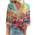 thumbnail image 1 of Womens Blouses Long Sleeve Fashion Women's Summer V-Neck 3/4 Sleeve Lace Splicing Solid Casual T-Shirt Blouse Top, 1 of 5