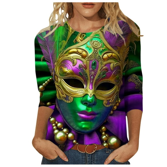Womens Blouses Long Sleeve Women 3/4 Sleeves Casual Shirts Pullover Loose Tunic Tops Print Blouse