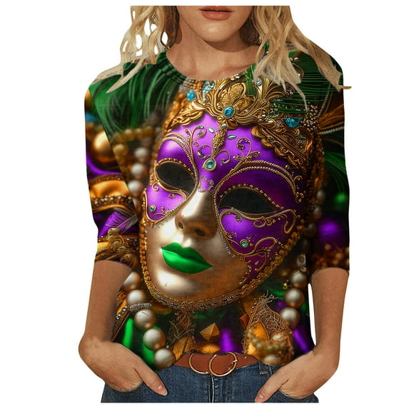 Womens Blouses Long Sleeve Women 3/4 Sleeves Casual Shirts Pullover Loose Tunic Tops Print Blouse