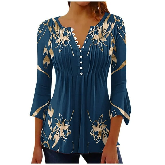 Womens Blouses Long Sleeve Women Fashion Printed Casual V-Neck Short Sleeve Loose T-Shirt Blouse Tops