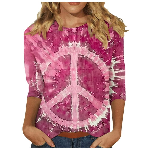 Womens Blouses Long Sleeve Women's Casual Fashion T-Shirt Printed 3/4 Sleeve Round Neck Ruched Pullover Blouse Tops