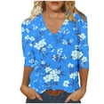 thumbnail image 1 of Womens Blouses Long Sleeve Women's Fashion Casual Print V-neck 3/4 Sleeve Top Long Sleeved V-neck Top/Shirt, 1 of 5