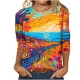 thumbnail image 1 of Womens Blouses Long Sleeve Clearance Women's Fashion Printed T-Shirt 3/4 Sleeves Blouse Round Neck Casual Tops, 1 of 5