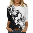 thumbnail image 1 of Womens Blouses Long Sleeve Clearance Women's Fashion Printed T-Shirt 3/4 Sleeves Blouse Round Neck Casual Tops, 1 of 5