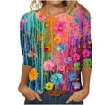 thumbnail image 1 of Womens Blouses Long Sleeve Clearance Women's Fashion Printed T-Shirt 3/4 Sleeves Blouse Round Neck Casual Tops, 1 of 5