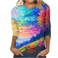 thumbnail image 1 of Womens Blouses Long Sleeve Women's Fashion Printed T-Shirt 3/4 Sleeves Blouse Round Neck Casual Tops, 1 of 5