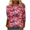thumbnail image 1 of Womens Blouses Long Sleeve Clearance Women's Fashion Printed T-Shirt 3/4 Sleeves Blouse Round Neck Casual Tops, 1 of 5