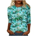 thumbnail image 1 of Womens Blouses Long Sleeve Women's Fashion Printed T-Shirt 3/4 Sleeves Blouse Round Neck Casual Tops, 1 of 5