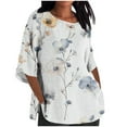 thumbnail image 1 of Womens Blouses Long Sleeve Clearance Women's Ladies Fashion Casual Cropped 3/4 Sleeve Printing Cotton Loose Shirt Blouse Top, 1 of 5
