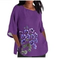 thumbnail image 1 of Womens Blouses Long Sleeve Clearance Women's Ladies Fashion Casual Cropped 3/4 Sleeve Printing Cotton Loose Shirt Blouse Top, 1 of 5