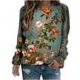thumbnail image 1 of Womens Blouses Long Sleeve Women's Retro Fashion Printed Long Sleeved Round Neck Top, 1 of 5