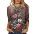 thumbnail image 1 of Womens Blouses Long Sleeve Women's Vintage Printed Round Neck 3/4 Sleeve T-Shirt Loose Top, 1 of 5