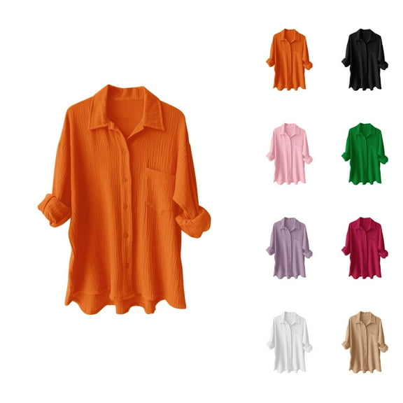 Womens Blouses – Long Sleeve Fitted Blouse Cotton Casual Tops Business Shirts for Women’s Professional Looks Womens Loose Buttons Down Pocket Blouse Tops Solid Casual Long Sleeve Shirt Blouse