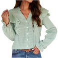 thumbnail image 1 of Womens Blouses Long Sleeve Shirt Women Casual Fashion Solid Color Button T-Shirt Long Sleeves One Shoulder Top Blouse Tops Green-1 M, 1 of 5