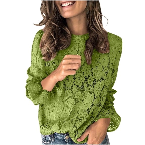 Womens Blouses Long Sleeve Shirt Women Casual Fashion Solid Color Button T-Shirt Long Sleeves One Shoulder Top Blouse Tops Green-1 XXL