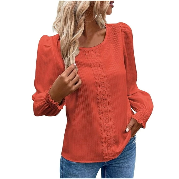Womens Blouses Long Sleeve Shirt Women Casual Fashion Solid Color Button T-Shirt Long Sleeves One Shoulder Top Blouse Tops Orange-1 S