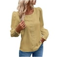 thumbnail image 1 of Womens Blouses Long Sleeve Shirt Women Casual Fashion Solid Color Button T-Shirt Long Sleeves One Shoulder Top Blouse Tops Yellow-1 XL, 1 of 5