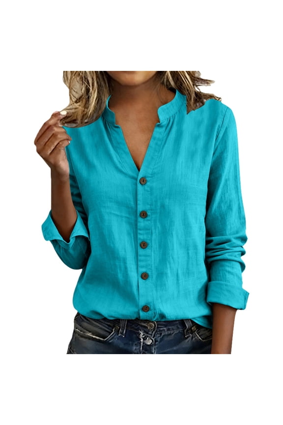 Womens Blouses Long Sleeve Tops Loose Fit Spring Work Blouses Trendy 2026 on Sale
