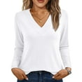 thumbnail image 1 of Womens Blouses Long Sleeve V Neck Tops Solid Color Soft Comfortable Basic Tee Stretch Shirt Business Casual Womens Fall Tops, 1 of 6