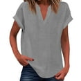 thumbnail image 1 of Womens Blouses Loose Fit Pleated V Neck Sleeveless Curved Hem Flowy Womens Athletic Tops,Grey,5XL, 1 of 5