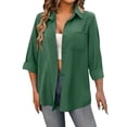 thumbnail image 1 of Womens Blouses Office Business Long Sleeve Casual Solid Color Lapel Overshirt Beachwear, 1 of 7