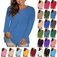thumbnail image 1 of Womens Blouses Plus Size Tops Women's Trendy Fashion Causal Solid Loose Long Sleeve Crew Neck T-shirt Plus Size Pullover Tops Clothes under $6 Blue XXL, 1 of 7