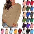 thumbnail image 1 of Womens Blouses Plus Size Tops Women's Trendy Fashion Causal Solid Loose Long Sleeve Crew Neck T-shirt Plus Size Pullover Tops Clothes under $6 Coffee S, 1 of 7