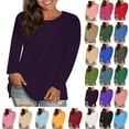 thumbnail image 1 of Womens Blouses Plus Size Tops Women's Trendy Fashion Causal Solid Loose Long Sleeve Crew Neck T-shirt Plus Size Pullover Tops Clothes under $6 Dark Purple L, 1 of 7