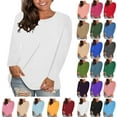 thumbnail image 1 of Womens Blouses Plus Size Tops Women's Trendy Fashion Causal Solid Loose Long Sleeve Crew Neck T-shirt Plus Size Pullover Tops Clothes under $6 White XXL, 1 of 7