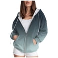thumbnail image 1 of Womens Blouses Plus Size Winter Fall Comfy Hooded Long Sleeve Puff One Shoulder Zip Up Gradient Print Zip-Up Polyester Outerwear Hoodies(Navy,XXL), 1 of 4