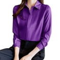 thumbnail image 1 of Womens Blouses Satin Long Sleeve Solid Color Lapel 2024 Overshirt Streetwear, 1 of 7