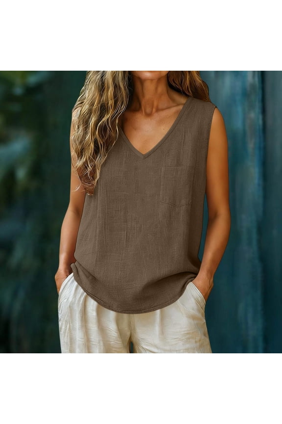 Womens Blouses Sawvnm Women's Fashion Spring Summer Solid Color Side Split V-Neck Crop Top With Shaping Brown XL