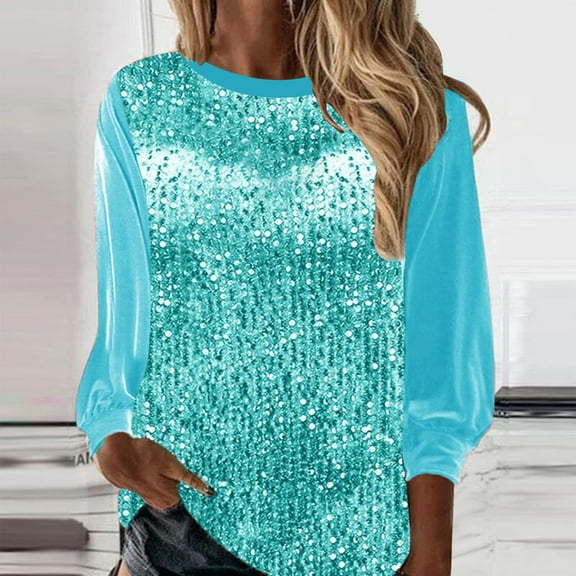 Womens Blouses Sequin Tops for Women 2026 Fashion Sparkly V Neck Long Sleeve Shirts Plus Size Casual Blouses Fashion Clothing