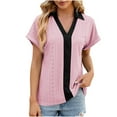 thumbnail image 1 of Womens Blouses Short Sleeve Casual Solid Color V Neck Contrasting Short Sleeved Loose T-Shirt Top Womens Shirt, 1 of 3