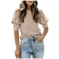 thumbnail image 1 of Womens Blouses Short Sleeve Fashion Solid Colour Casual Round Neck Short Sleeve Loose T Shirt Blouse Tops, 1 of 7