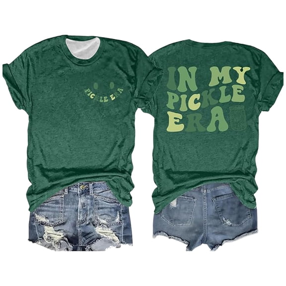 Womens Blouses Short Sleeve Round Neck Printed Stylish Wear Womens Summer Clothes,Dark Green,L