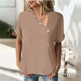 thumbnail image 1 of Womens Blouses Solid Color Button Stylish Loose Short Sleeved Women's T Shirt Going Out Tops for Women, 1 of 4
