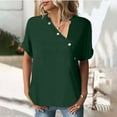 thumbnail image 1 of Womens Blouses Solid Color Button Stylish Loose Short Sleeved Women's T Shirt Going Out Tops for Women, 1 of 4