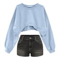 thumbnail image 1 of Womens Blouses Solid Color Round Neck Long Sleeve Short Women's Sweatshirt Womens Fashion Top Shirts, 1 of 6