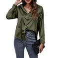 thumbnail image 1 of Womens Blouses Solid Color Satin Lapel Long Sleeve Button Down Fashion Casual Smock Tops Office Lady, 1 of 6