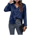 thumbnail image 1 of Womens Blouses Solid Color Satin Lapel Long Sleeve Button Down Fashion Casual Smock Tops Outwear, 1 of 6
