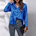 thumbnail image 1 of Womens Blouses Summer Solid Color Satin Lapel Long Sleeve Button Down Loose Smock Tops Holiday-Wear, 1 of 7