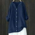 thumbnail image 1 of Womens Blouses Summer Solid Color Stank Button Down Long Sleeve Loose Smock Tops Holiday-Wear, 1 of 4