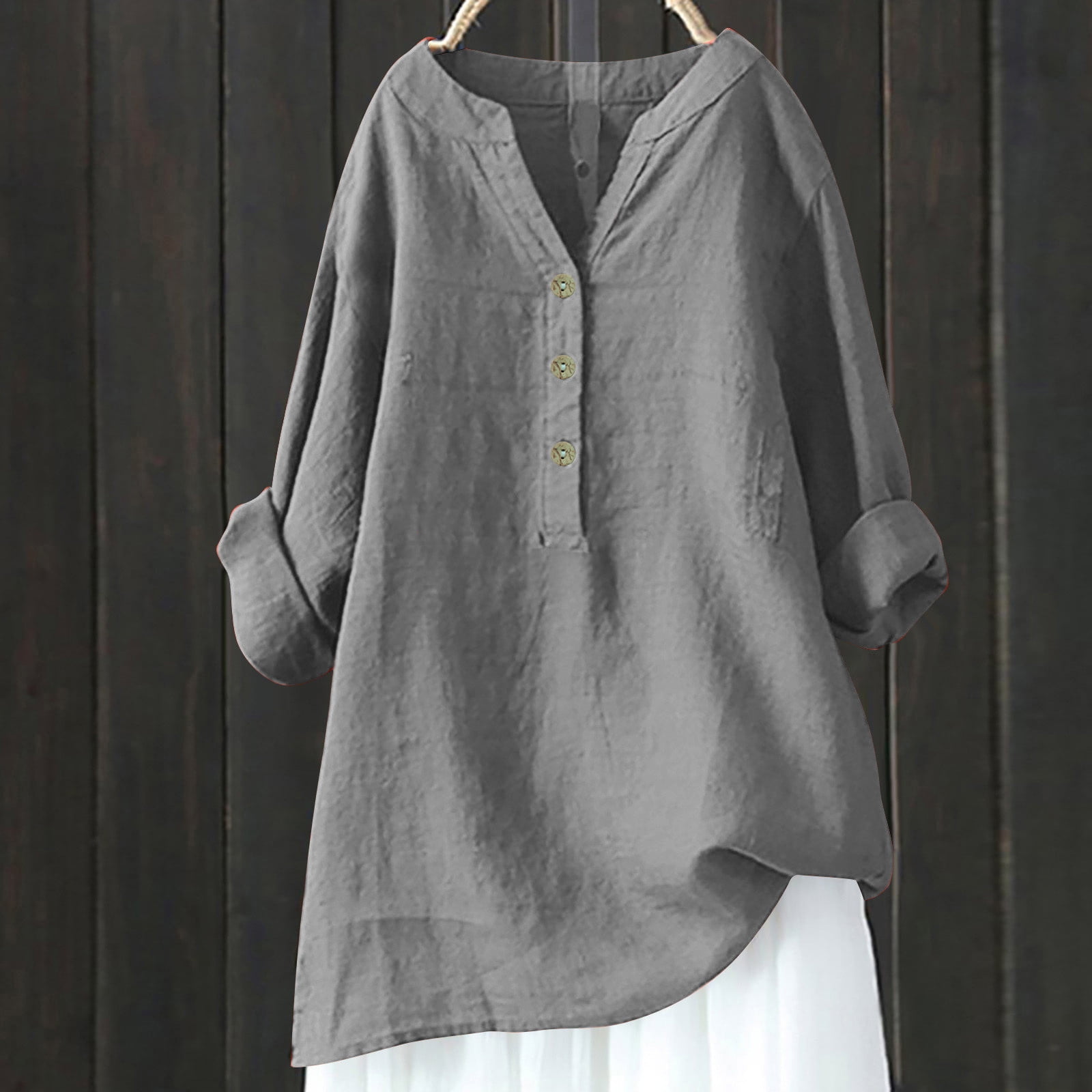 Womens Blouses Summer Solid Color Stank Long Sleeve Button Loose Smock Tops  Daily-Wear - Walmart.com, image size:1600x1600