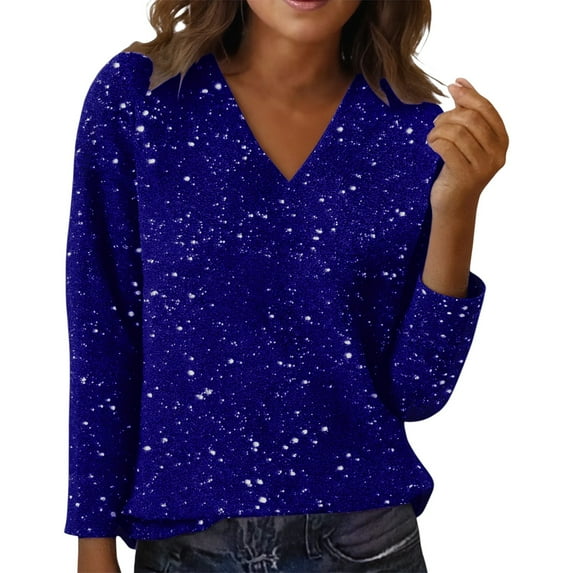 Womens Blouses Spring And Autumn New Casual Solid Color Sequin Long Sleeved T Shirt Long Sleeve Shirts For Women