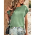thumbnail image 1 of Womens Blouses Summer Casual Cap Short Sleeve Tops Basic Textured Solid Color Round Neck T Shirts Blouse, 1 of 8