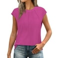 thumbnail image 1 of Womens Blouses Summer Casual Cap Short Sleeve Tops Basic Textured Solid Color Round Neck T Shirts Blouse, 1 of 7