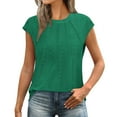 thumbnail image 1 of Womens Blouses Summer Casual Cap Short Sleeve Tops Basic Textured Solid Color Round Neck T Shirts Blouse, 1 of 7